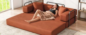 English Elm Folding Corduroy Floor Sofa Converts to King Sleeper Modular 4in1 Futon Lounge Orange W1955P357591