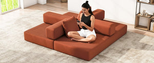 English Elm Folding Corduroy Floor Sofa Converts to King Sleeper Modular 4in1 Futon Lounge Orange W1955P357591