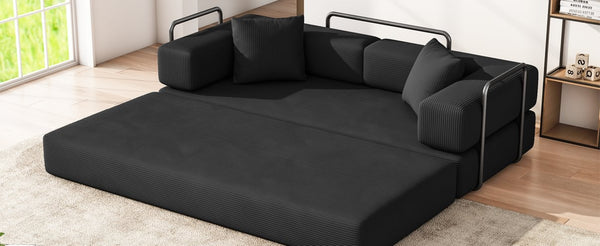 English Elm Folding Corduroy Floor Sofa Converts to King Sleeper Modular 4in1 Futon Lounge Black W1955P357593
