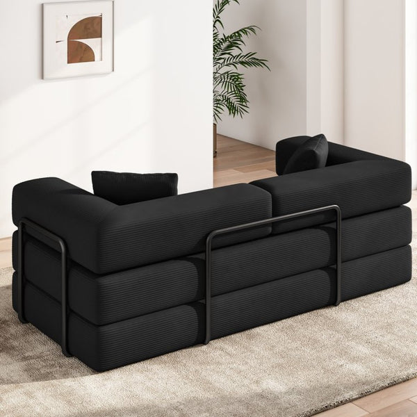 English Elm Folding Corduroy Floor Sofa Converts to King Sleeper Modular 4in1 Futon Lounge Black W1955P357593