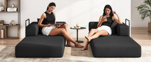 English Elm Folding Corduroy Floor Sofa Converts to King Sleeper Modular 4in1 Futon Lounge Black W1955P357593
