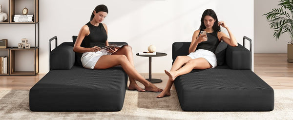 English Elm Folding Corduroy Floor Sofa Converts to King Sleeper Modular 4in1 Futon Lounge Black W1955P357593