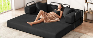 English Elm Folding Corduroy Floor Sofa Converts to King Sleeper Modular 4in1 Futon Lounge Black W1955P357593