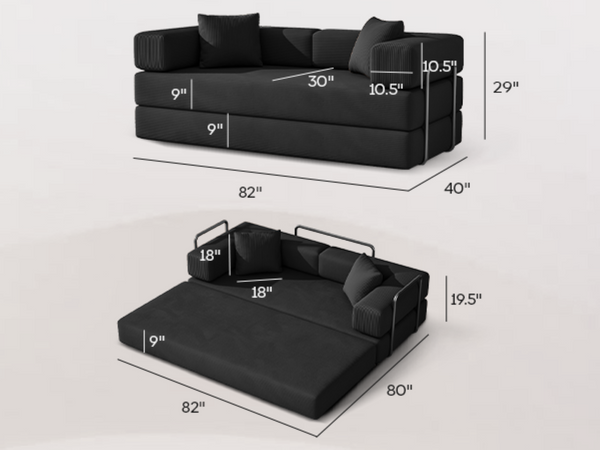 English Elm Folding Corduroy Floor Sofa Converts to King Sleeper Modular 4in1 Futon Lounge Black W1955P357593