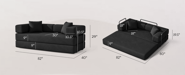 English Elm Folding Corduroy Floor Sofa Converts to King Sleeper Modular 4in1 Futon Lounge Black W1955P357593