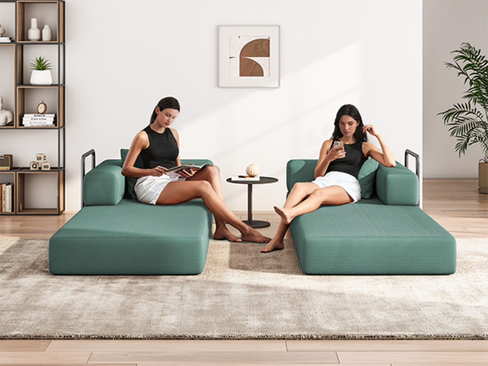English Elm Folding Corduroy Floor Sofa Converts to King Sleeper Modular 4in1 Futon Lounge Green W1955P357596