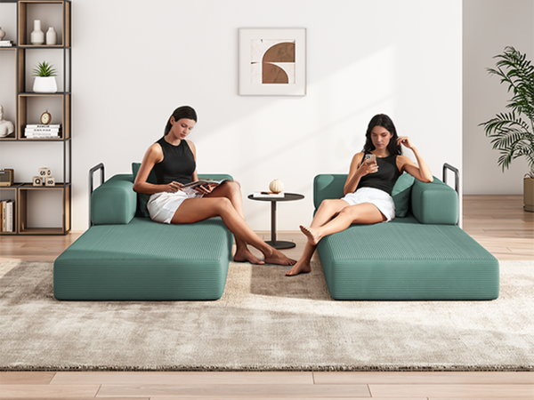 English Elm Folding Corduroy Floor Sofa Converts to King Sleeper Modular 4in1 Futon Lounge Green W1955P357596