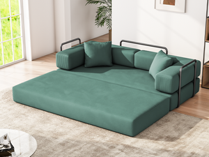 English Elm Folding Corduroy Floor Sofa Converts to King Sleeper Modular 4in1 Futon Lounge Green W1955P357596