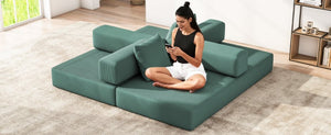 English Elm Folding Corduroy Floor Sofa Converts to King Sleeper Modular 4in1 Futon Lounge Green W1955P357596