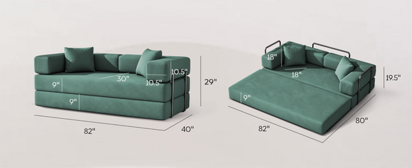 English Elm Folding Corduroy Floor Sofa Converts to King Sleeper Modular 4in1 Futon Lounge Green W1955P357596