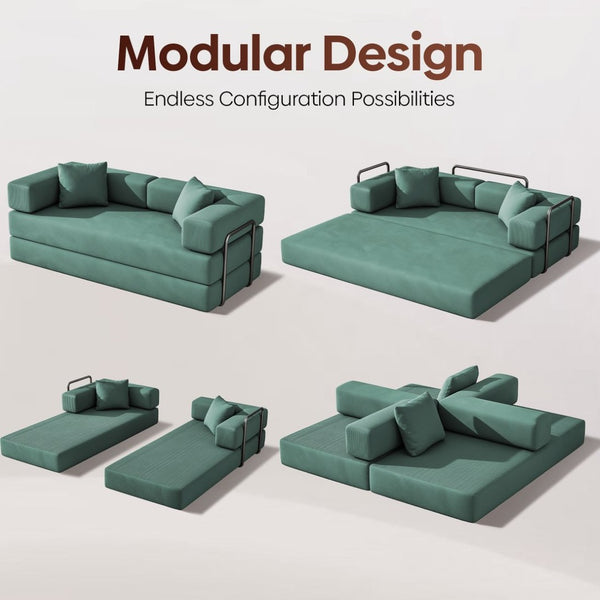 English Elm Folding Corduroy Floor Sofa Converts to King Sleeper Modular 4in1 Futon Lounge Green W1955P357596