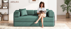 English Elm Folding Corduroy Floor Sofa Converts to King Sleeper Modular 4in1 Futon Lounge Green W1955P357596