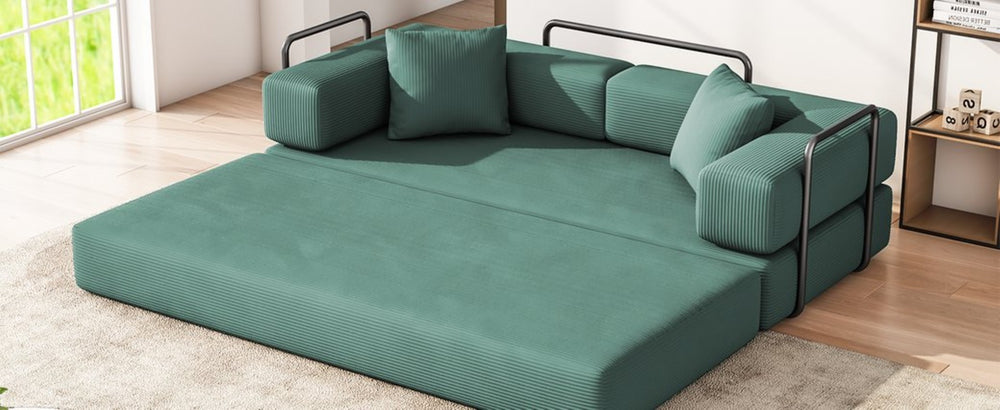 English Elm Folding Corduroy Floor Sofa Converts to King Sleeper Modular 4in1 Futon Lounge Green W1955P357596
