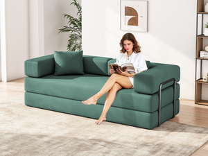 English Elm Folding Corduroy Floor Sofa Converts to King Sleeper Modular 4in1 Futon Lounge Green W1955P357596