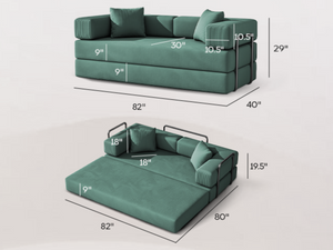 English Elm Folding Corduroy Floor Sofa Converts to King Sleeper Modular 4in1 Futon Lounge Green W1955P357596
