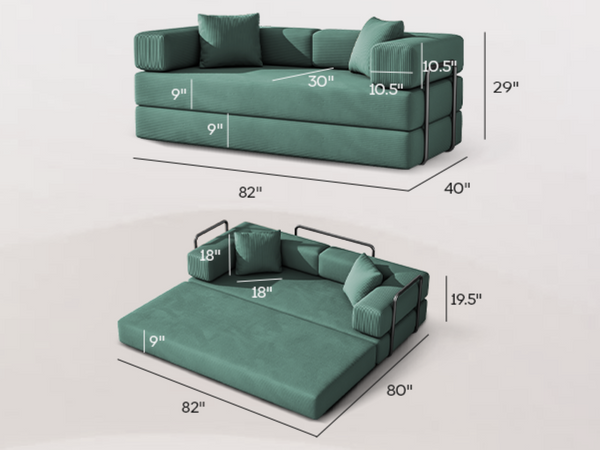 English Elm Folding Corduroy Floor Sofa Converts to King Sleeper Modular 4in1 Futon Lounge Green W1955P357596
