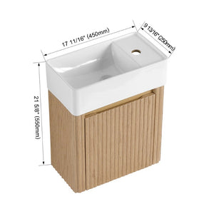 English Elm 18 Inch Floating Bathroom Vanity with Triple Glazed Ceramic Sink and Soft Close Cabinet Door Oak W1972P552382