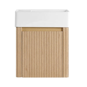 English Elm 18 Inch Floating Bathroom Vanity with Triple Glazed Ceramic Sink and Soft Close Cabinet Door Oak W1972P552382