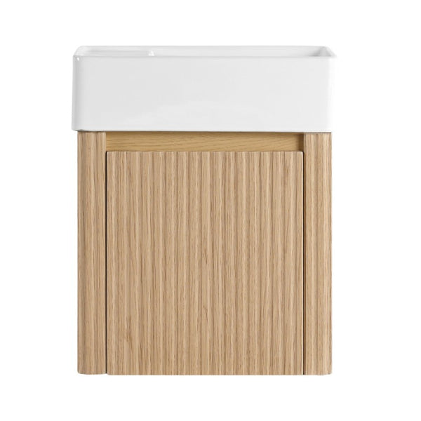 English Elm 18 Inch Floating Bathroom Vanity with Triple Glazed Ceramic Sink and Soft Close Cabinet Door Oak W1972P552382
