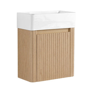 English Elm 18 Inch Floating Bathroom Vanity with Triple Glazed Ceramic Sink and Soft Close Cabinet Door Oak W1972P552382
