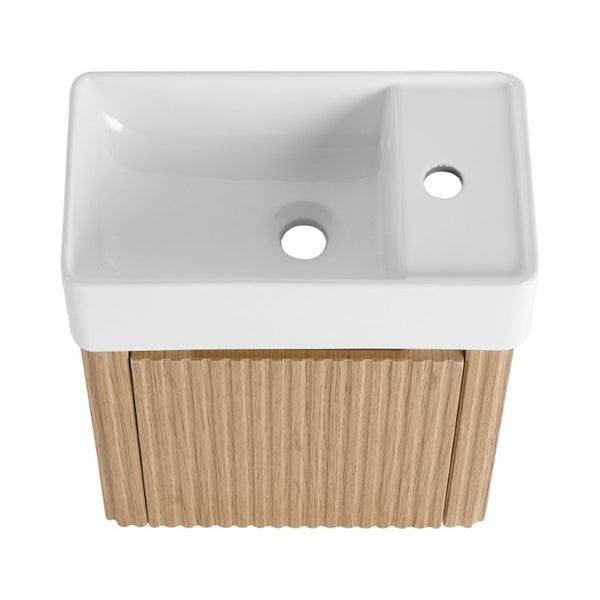 English Elm 18 Inch Floating Bathroom Vanity with Triple Glazed Ceramic Sink and Soft Close Cabinet Door Oak W1972P552382