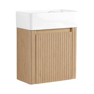 English Elm 18 Inch Floating Bathroom Vanity with Triple Glazed Ceramic Sink and Soft Close Cabinet Door Oak W1972P552382