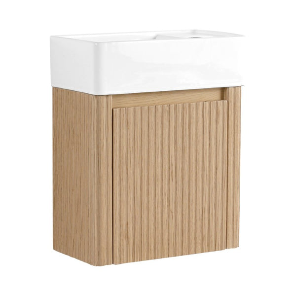 English Elm 18 Inch Floating Bathroom Vanity with Triple Glazed Ceramic Sink and Soft Close Cabinet Door Oak W1972P552382