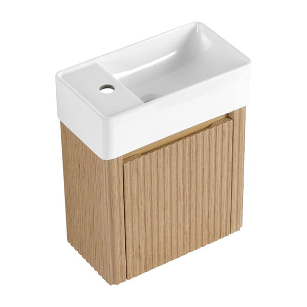 English Elm 18 Inch Floating Bathroom Vanity with Triple Glazed Ceramic Sink and Soft Close Cabinet Door Oak W1972P552382