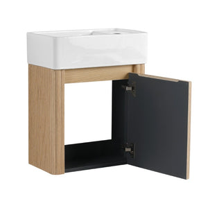English Elm 18 Inch Floating Bathroom Vanity with Triple Glazed Ceramic Sink and Soft Close Cabinet Door Oak W1972P552382