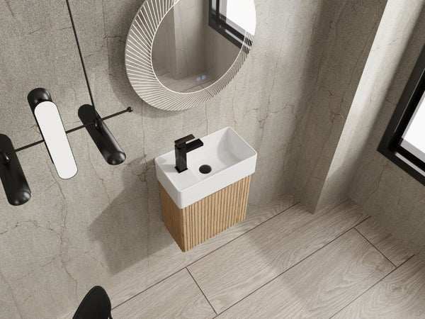 English Elm 18 Inch Floating Bathroom Vanity with Triple Glazed Ceramic Sink and Soft Close Cabinet Door Oak W1972P552382