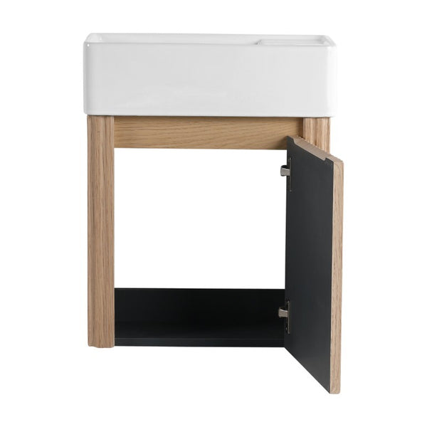 English Elm 18 Inch Floating Bathroom Vanity with Triple Glazed Ceramic Sink and Soft Close Cabinet Door Oak W1972P552382