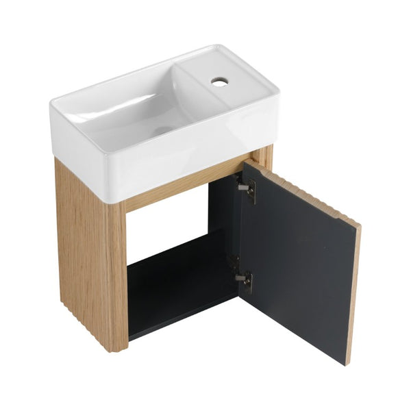 English Elm 18 Inch Floating Bathroom Vanity with Triple Glazed Ceramic Sink and Soft Close Cabinet Door Oak W1972P552382