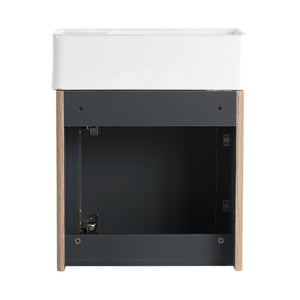 English Elm 18 Inch Floating Bathroom Vanity with Triple Glazed Ceramic Sink and Soft Close Cabinet Door Oak W1972P552382