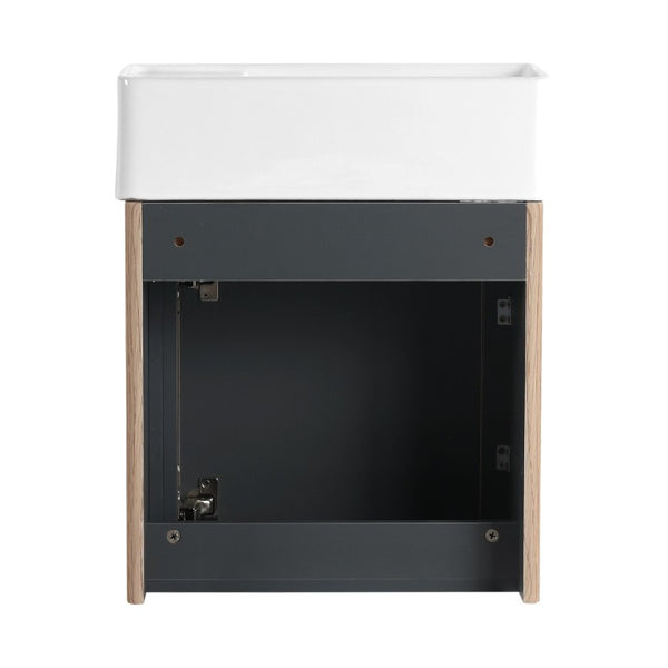 English Elm 18 Inch Floating Bathroom Vanity with Triple Glazed Ceramic Sink and Soft Close Cabinet Door Oak W1972P552382