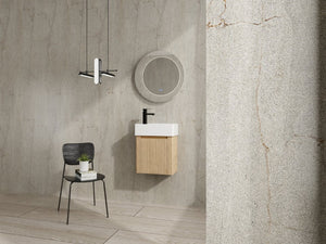English Elm 18 Inch Floating Bathroom Vanity with Triple Glazed Ceramic Sink and Soft Close Cabinet Door Oak W1972P552382