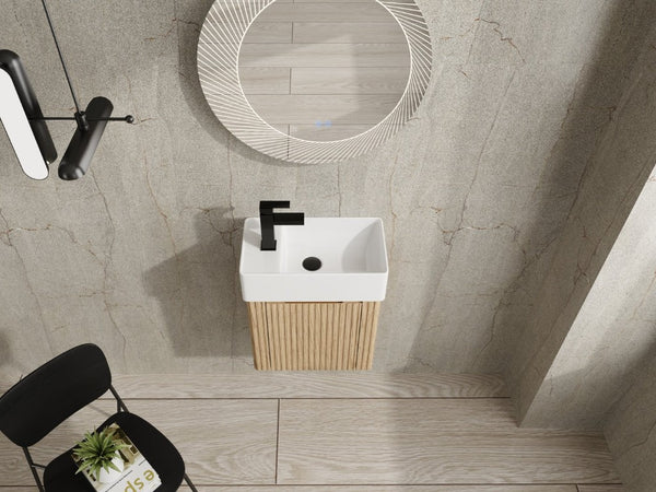 English Elm 18 Inch Floating Bathroom Vanity with Triple Glazed Ceramic Sink and Soft Close Cabinet Door Oak W1972P552382