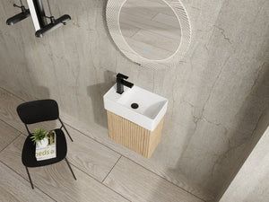 English Elm 18 Inch Floating Bathroom Vanity with Triple Glazed Ceramic Sink and Soft Close Cabinet Door Oak W1972P552382