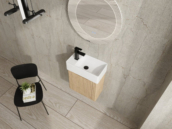 English Elm 18 Inch Floating Bathroom Vanity with Triple Glazed Ceramic Sink and Soft Close Cabinet Door Oak W1972P552382