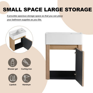 English Elm 18 Inch Floating Bathroom Vanity with Triple Glazed Ceramic Sink and Soft Close Cabinet Door Oak W1972P552382