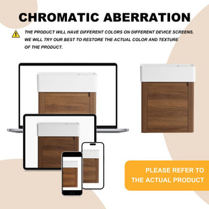 English Elm 18 Inch Floating Bathroom Vanity with Triple Glazed Ceramic Sink and Soft Close Cabinet Door Brown Ebony W1972P552389
