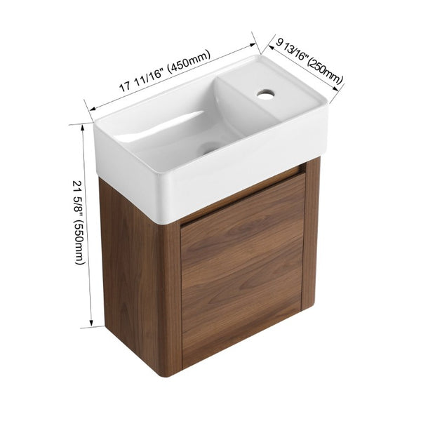 English Elm 18 Inch Floating Bathroom Vanity with Triple Glazed Ceramic Sink and Soft Close Cabinet Door Brown Ebony W1972P552389