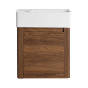 English Elm 18 Inch Floating Bathroom Vanity with Triple Glazed Ceramic Sink and Soft Close Cabinet Door Brown Ebony W1972P552389