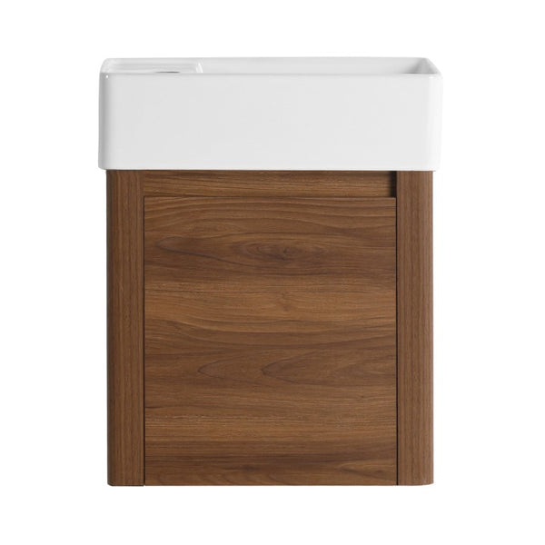 English Elm 18 Inch Floating Bathroom Vanity with Triple Glazed Ceramic Sink and Soft Close Cabinet Door Brown Ebony W1972P552389