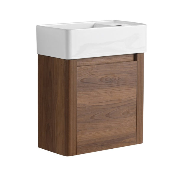English Elm 18 Inch Floating Bathroom Vanity with Triple Glazed Ceramic Sink and Soft Close Cabinet Door Brown Ebony W1972P552389