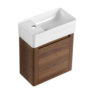 English Elm 18 Inch Floating Bathroom Vanity with Triple Glazed Ceramic Sink and Soft Close Cabinet Door Brown Ebony W1972P552389