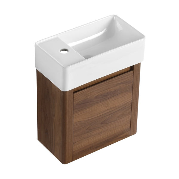 English Elm 18 Inch Floating Bathroom Vanity with Triple Glazed Ceramic Sink and Soft Close Cabinet Door Brown Ebony W1972P552389