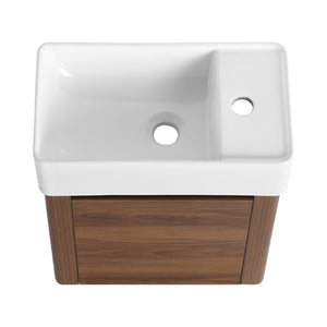 English Elm 18 Inch Floating Bathroom Vanity with Triple Glazed Ceramic Sink and Soft Close Cabinet Door Brown Ebony W1972P552389