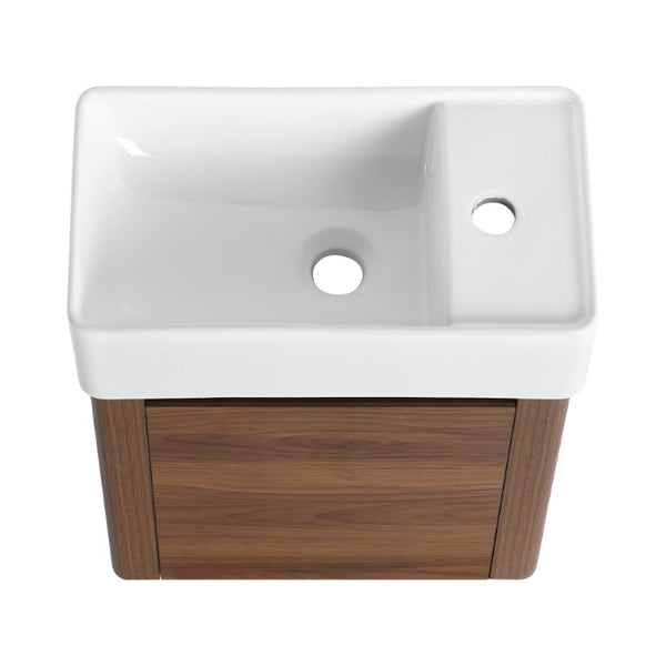English Elm 18 Inch Floating Bathroom Vanity with Triple Glazed Ceramic Sink and Soft Close Cabinet Door Brown Ebony W1972P552389