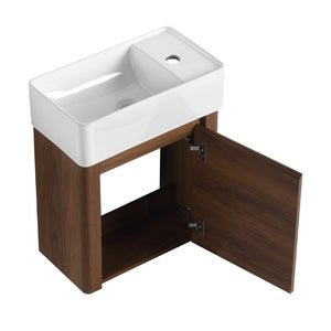 English Elm 18 Inch Floating Bathroom Vanity with Triple Glazed Ceramic Sink and Soft Close Cabinet Door Brown Ebony W1972P552389