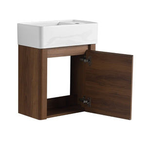 English Elm 18 Inch Floating Bathroom Vanity with Triple Glazed Ceramic Sink and Soft Close Cabinet Door Brown Ebony W1972P552389